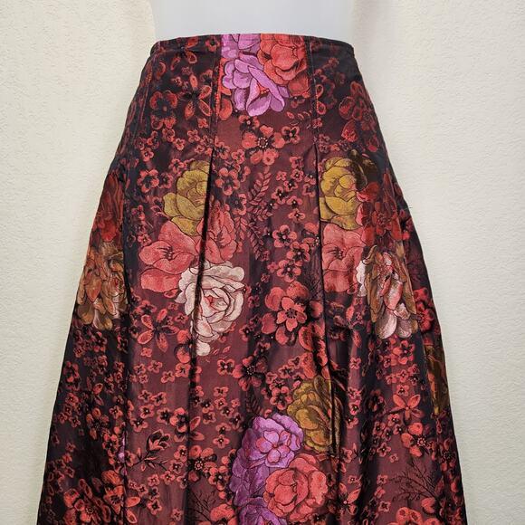 Teri Jon Rickie Freeman Jacquard Skirt Taffeta Floral Formal Midi Full Red 12 - Picture 3 of 16